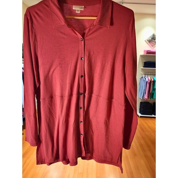 J.Jill Coral Button Front Long Sleeve Tunic Top Women’s Large Rayon Tencel - Picture 1 of 9